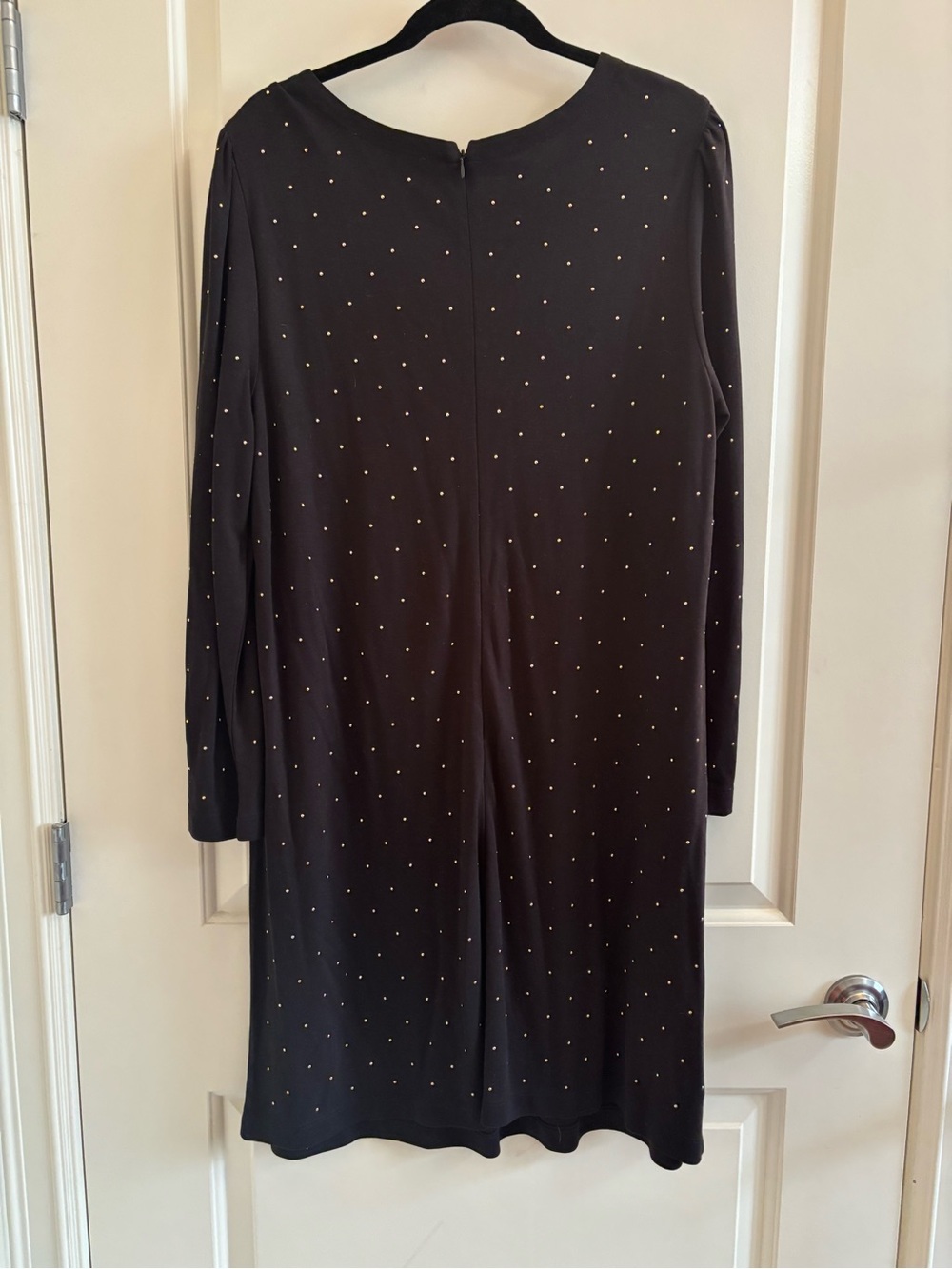LOFT Black Long-Sleeve Shift Dress with Gold Dot Accents